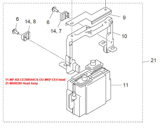 CE4 Head Assy for the Mimaki UJV / JFX / UJF-706 / UJF MK-II Printers - M018821 / M008386