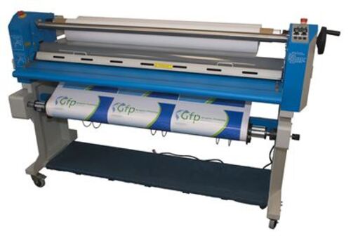 GFP 563TH-4RS 63" Top Heat Laminator w/ Swing Out Shafts & Stand With Rear Rewind Motor/Slitter/Tube Assembly