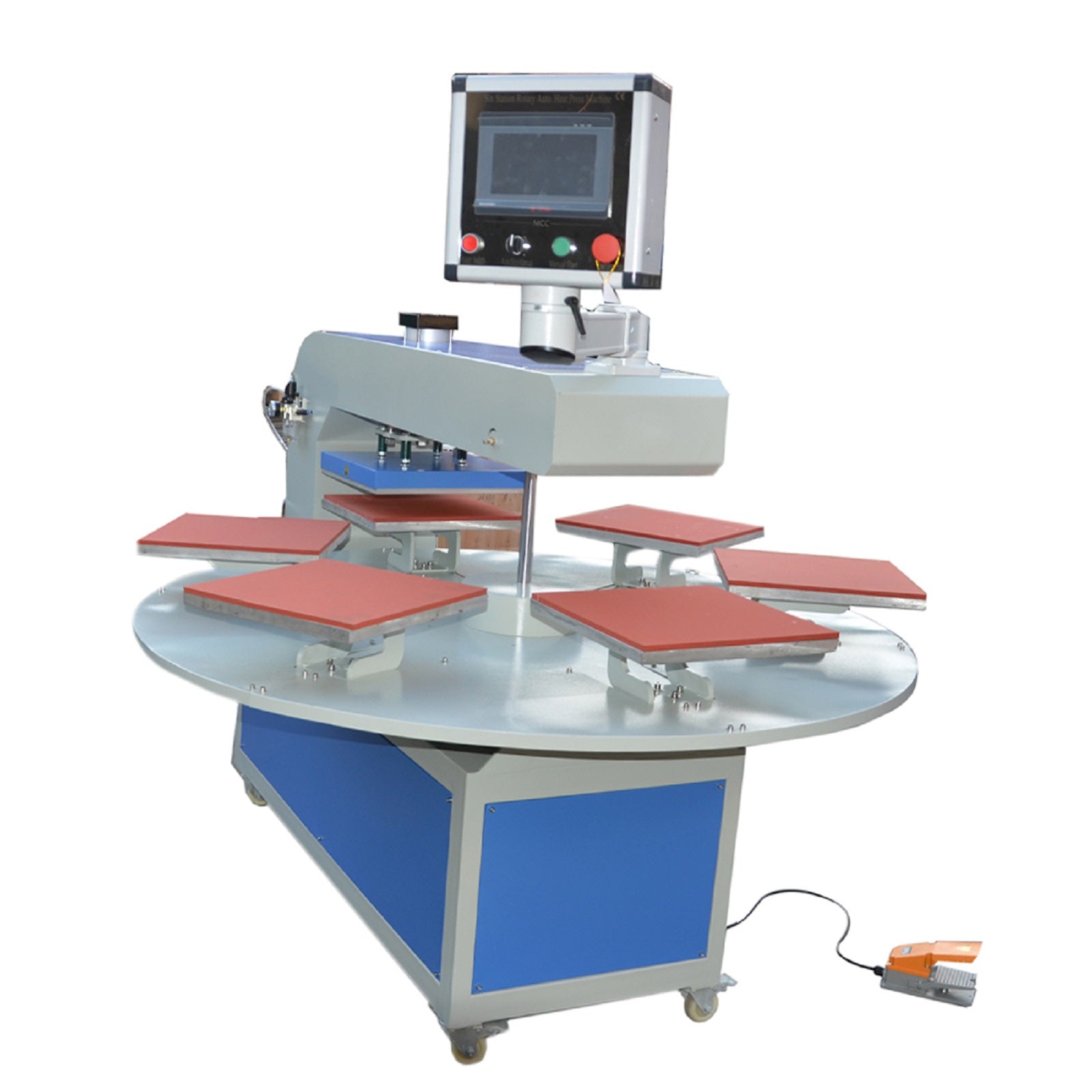 220V 3.8KW 18A 16in x 24in Automatic Pneumatic 1 Head 6 Station Heat Transfer Machine with Laser Positioning System