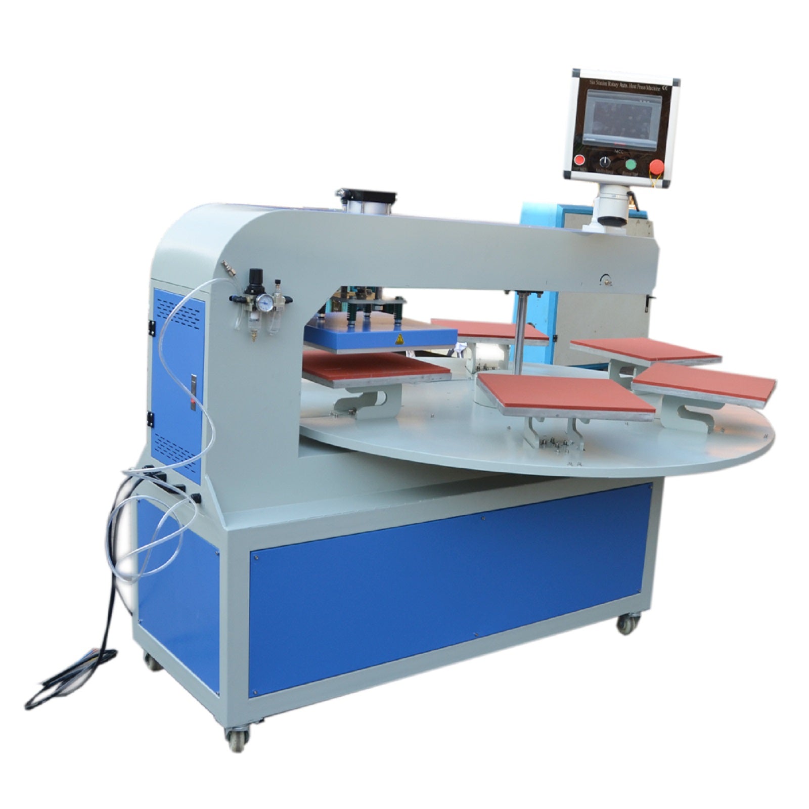 220V 3.8KW 18A 16in x 24in Automatic Pneumatic 1 Head 6 Station Heat Transfer Machine with Laser Positioning System