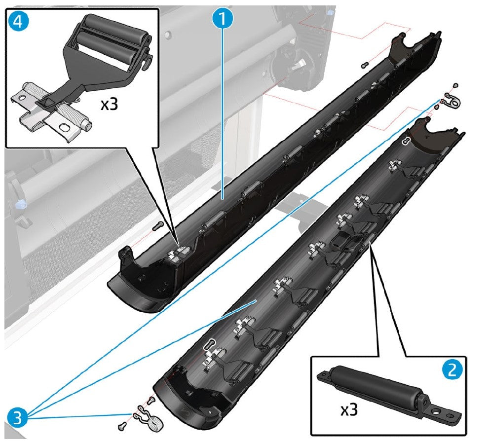 Roll Cover Freewheel Assembly for the HP DesignJet Z6, Z9+, T770, T790, T1200, T1700, T2300, Z5600, Z2600 Series (CH538-67050)