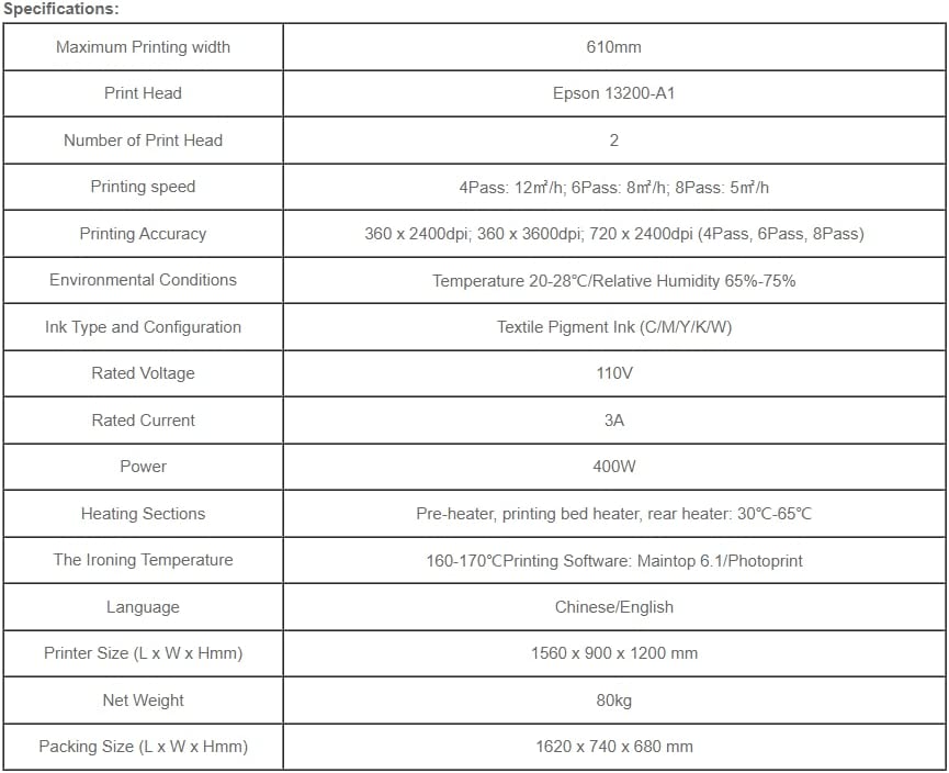 POVOKICI 24In (60cm) DTF Printer with 2 Epson I3200-A1 Printheads, Direct to Film Printer T-Shirt Printing US Stock (Photoprint or Maintop 6.1 Software)