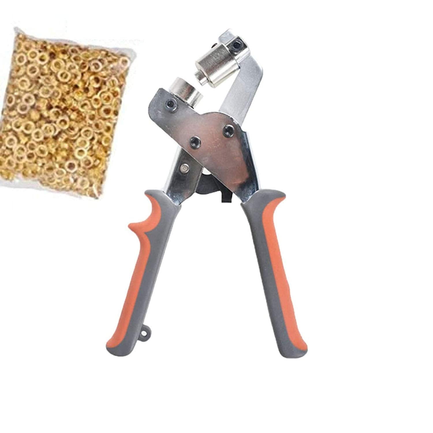 Handheld Hand Press Grommet Machine Portable Grommet Tool w/ 500 Grommet Eyelet for Vinyl Banner Sign Piler - 10mm (Silver)