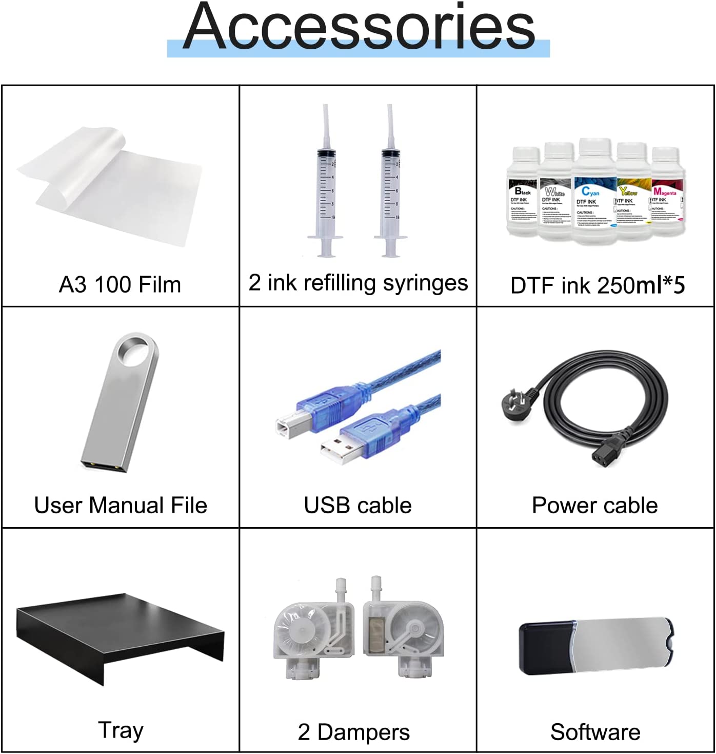A3 DTF Printer, L1800 T-Shirt Transfer Printer with White Ink Circulatory for DIY Direct Print T-Shirts, Hoodie, Fabrics (DTF Printer + Oven+250ml*5)