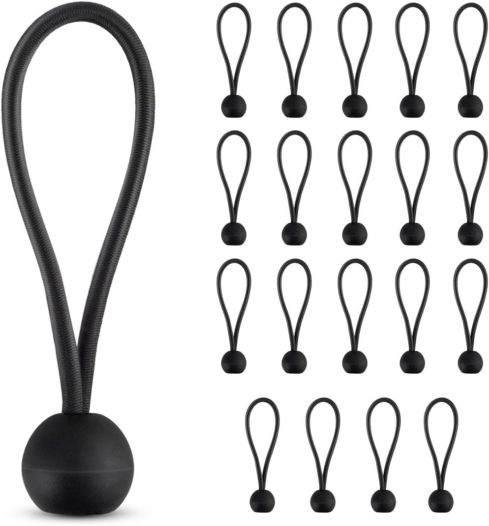 20 Pack Bungee Balls Cords Black Bungee Cord with Ball Heavy Duty Elastic Tarp Bungee Cords 4 Inch Bungee Balls Ties Tie Down Straps for Camping Canopy Shelter Tent Poles Cargo Outdoor UV Resistant