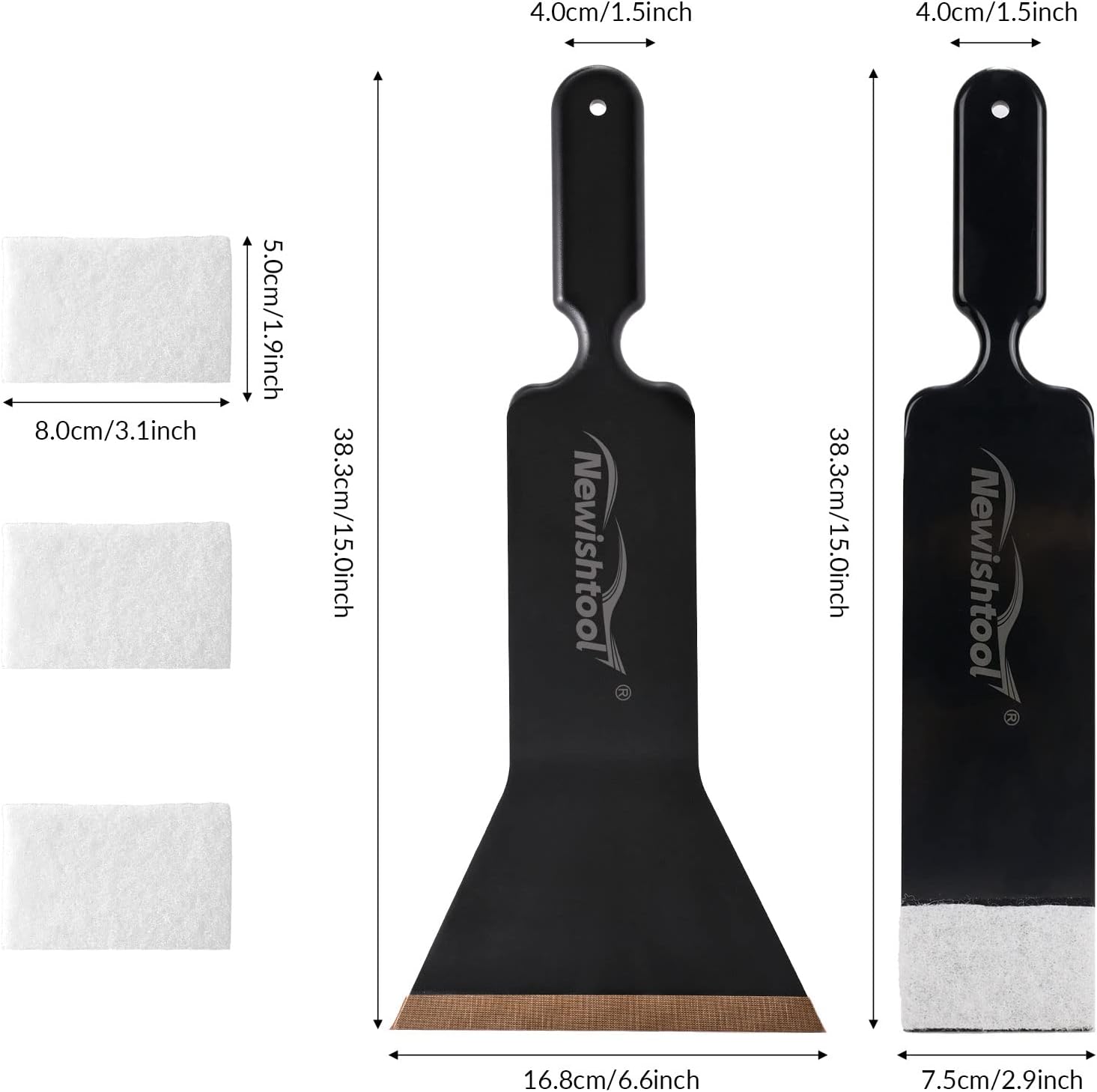 Tint Tools Bulldozer Squeegee Kit, Black Bulldozer Squeegee & Scrubber Paddle Scraper with Spare Scouring Pads for Windshield Cleaning Window Film Installing, Long Handle Tint Tools