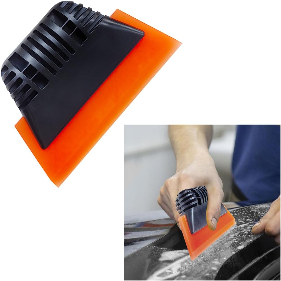 Small Rubber Squeegee, Non-Slip Handle Tint Squeegee for Window Cleaning, Shower Glass Door, Car Windshield - 13 x 8cm (Blue - Soft, Orange-Medium or Black-Hard)