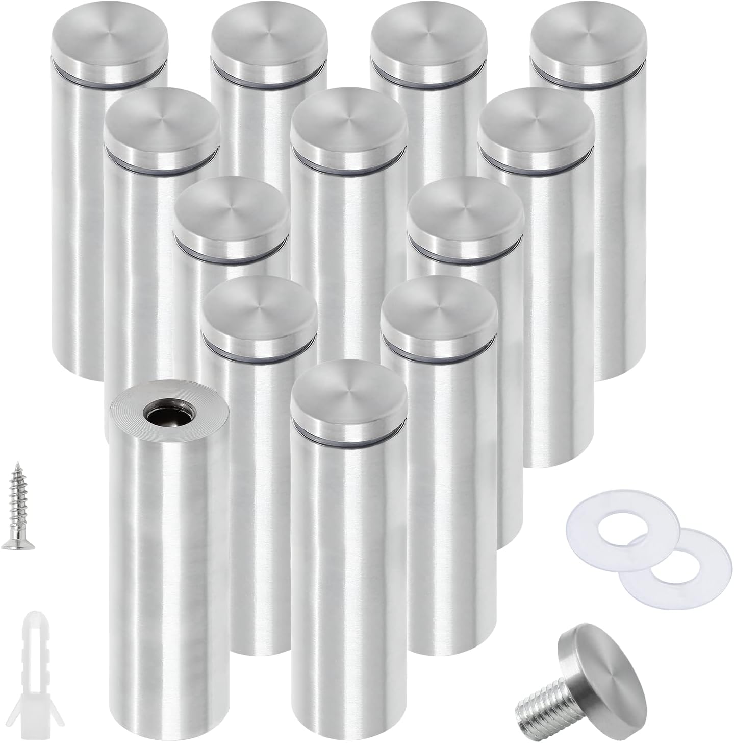 Stainless Steel Standoff Screws Wall Sign Advertising Nail for Hanging Acrylic Picture Frame (Silver) - 12pcs (3/4" x 3.15")