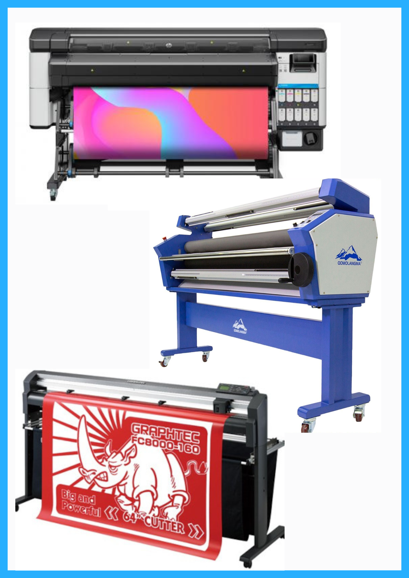 ON SALE - COMPLETE SOLUTION - HP Latex 630 W 64" Printer - New + 64" Graphtec FC8000-160 Vinyl Cutting Plotter - Refurbished (1 Year Warranty) + 63" Full-auto Low Temp. Wide Format Cold Laminator, with Heat Assisted - New