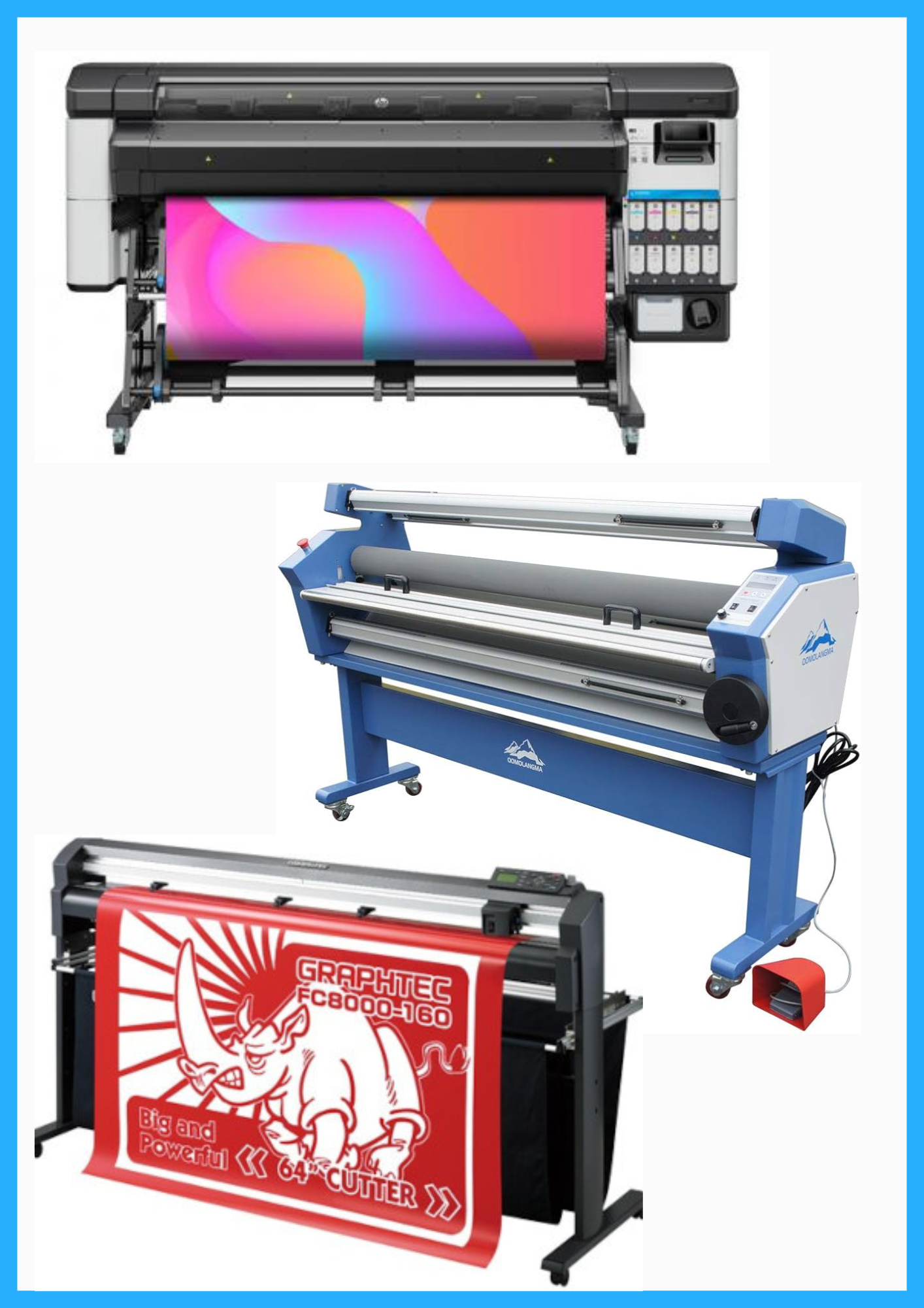 ON SALE - COMPLETE SOLUTION - HP Latex 630 W 64" Printer - New + 64" Graphtec FC8000-160 Vinyl Cutting Plotter - Refurbished (1 Year Warranty) + 55" Full-Auto Wide Format Cold Laminator with Heat Assisted - New