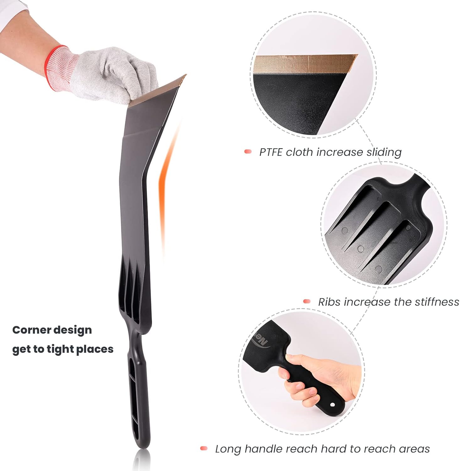 Tint Tools Bulldozer Squeegee Kit, Black Bulldozer Squeegee & Scrubber Paddle Scraper with Spare Scouring Pads for Windshield Cleaning Window Film Installing, Long Handle Tint Tools