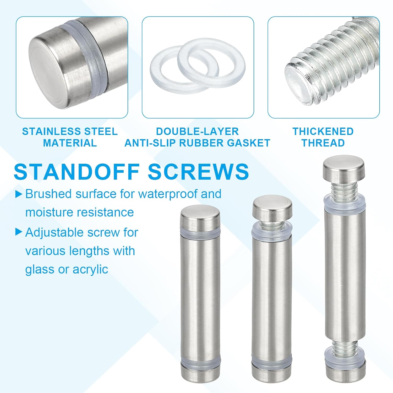 Wall Mount Acrylic Double Head Standoff Screws - 8pcs (1/2" x 2")