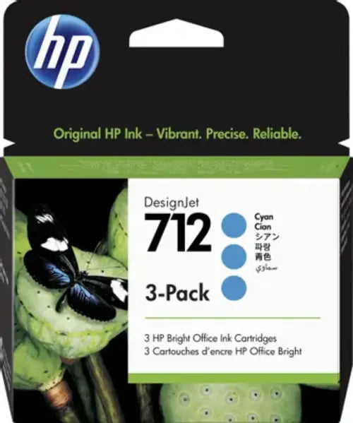 HP 712 3-pack 29-ml Cyan DesignJet Ink Cartridge for T210, T230, T250, T630, T650 - 3ED77A