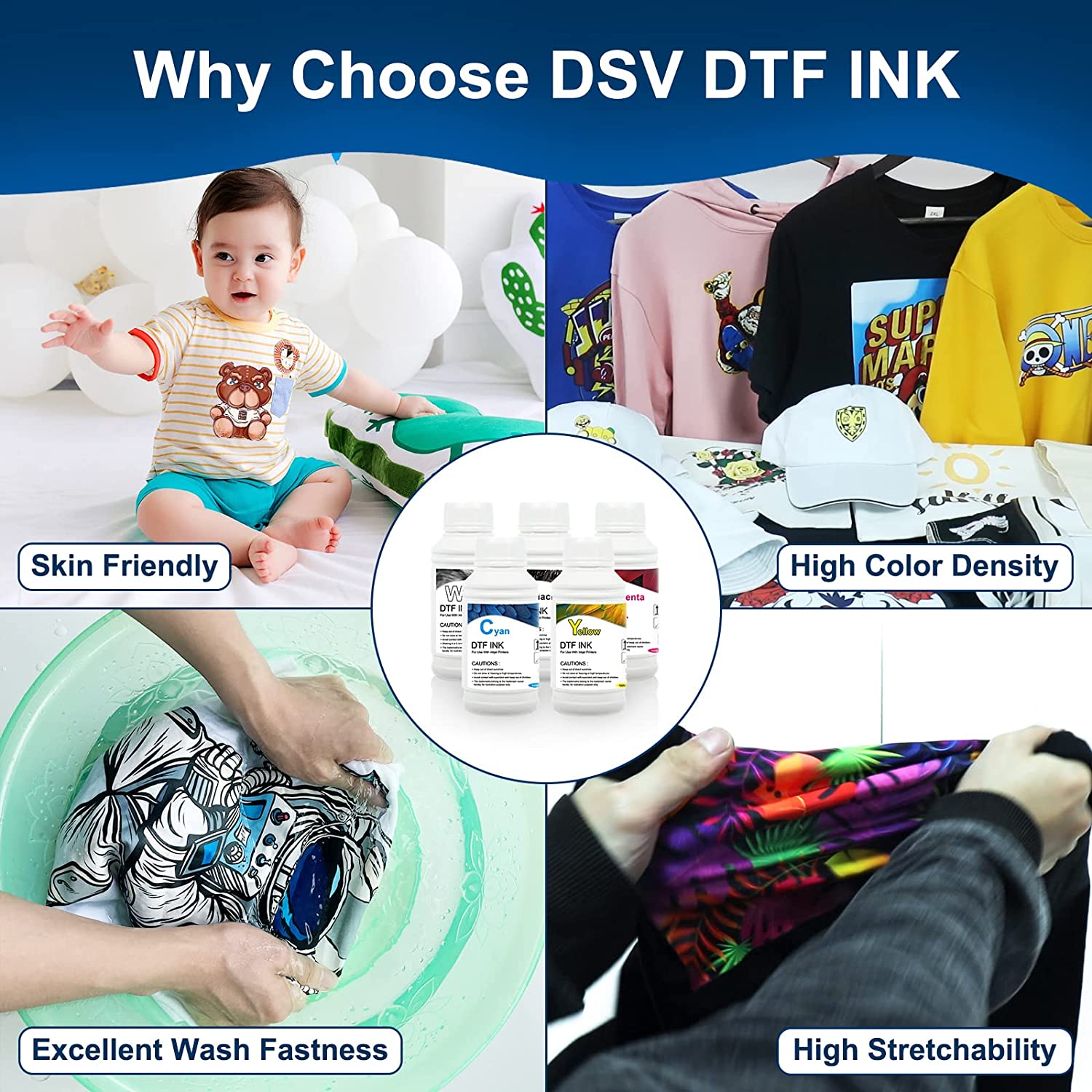 DSV DTF Printer A3 L1800 Transfer Printer Machine Built-in White Ink Circulation System for Dark/Light T-Shirts, Hoodie,Pillow,Different Fabrics (DTF Printer +Oven+5 x 250ml Ink+100pcs PET Film)