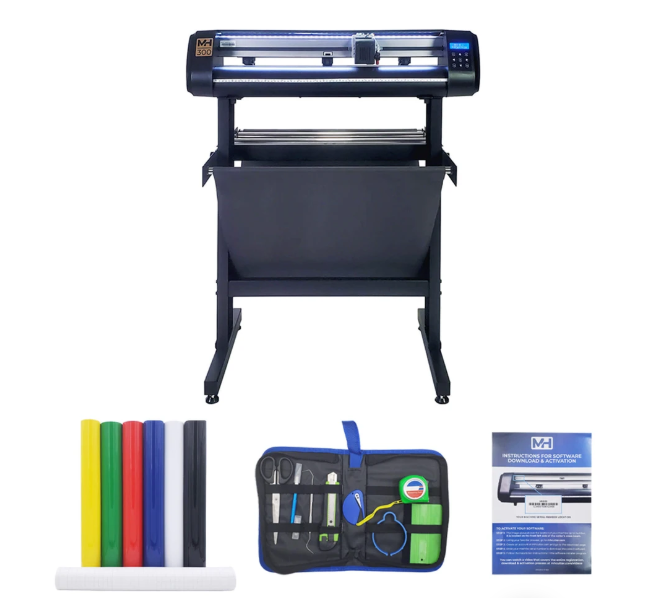 28" Vinyl Cutter Machine with ARMS Contour Cutting & Barcode Job Management (Black Starter Bundle) - MH300