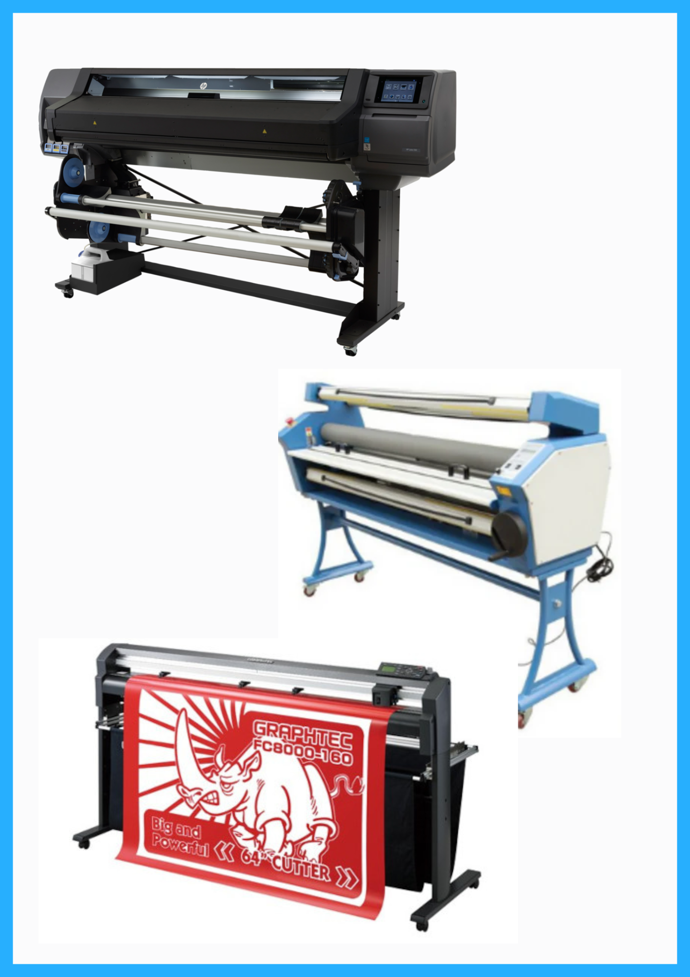 ON SALE - COMPLETE SOLUTION - HP Latex 560 64" Printer - Refurbished (90 Days, 1, 2, 3 or 4 Y/Warranty) + 64" Graphtec FC8000-160 Cutting Plotter - Refurbished (90 Days, 1, 2, 3 or 4 Y/Warranty) + 63" Full-auto Low Temp. Wide Format Cold Laminator - New
