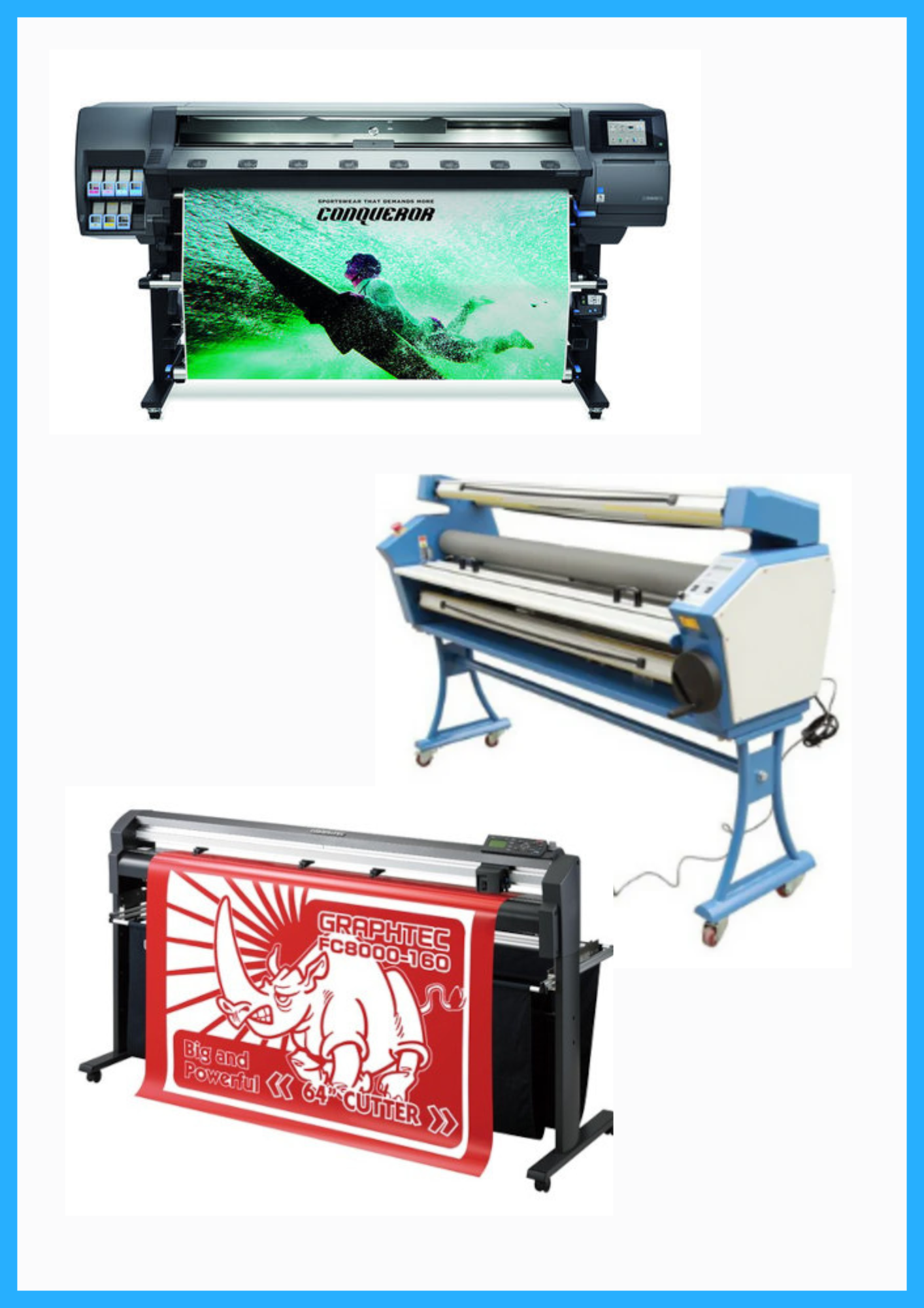 COMPLETE SOLUTION - HP Latex 365 Printer - Refurbished (90 Days, 1, 2, 3 or 4 Years Warranty) + 64" Graphtec FC8000-160 Vinyl Cutting Plotter - Refurbished (90 Days, 1, 2, 3 or 4 Years Warranty) + 63" Full-auto Low Temp. Wide Format Cold Laminator - New