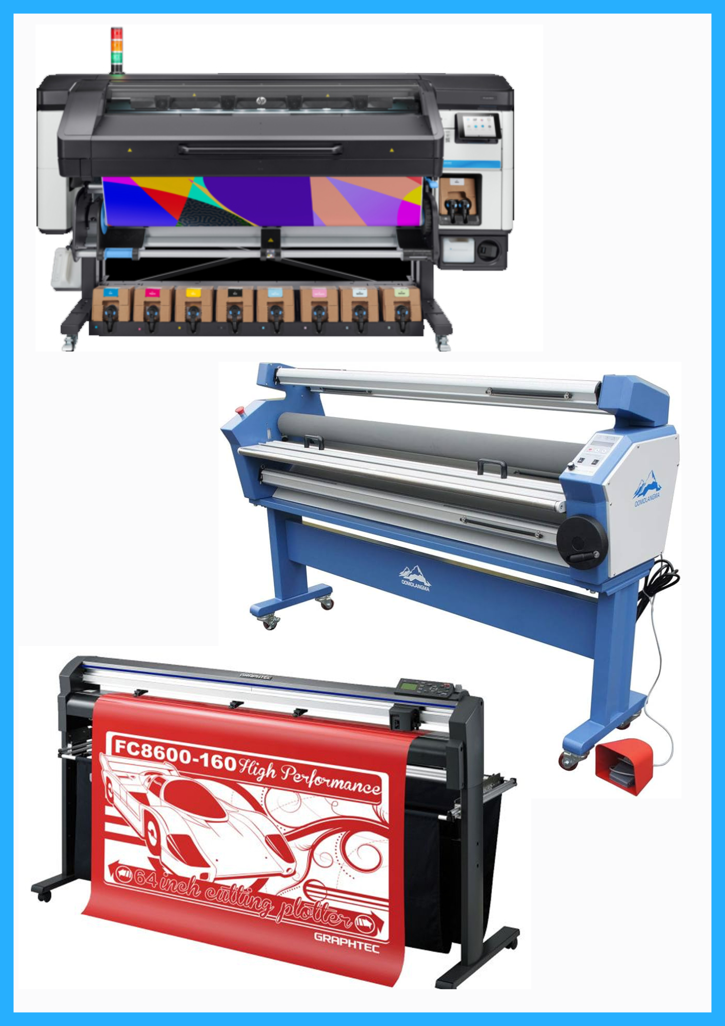 ON SALE - COMPLETE SOLUTION - HP Latex 800W 64" Wide Format Printer - Refurbished (1 Year Warranty) + 64" Graphtec FC8600-160 Vinyl Cutting Plotter - Refurbished (1 Year Warranty) + 55" Full-Auto Wide Format Cold Laminator with Heat Assisted - New