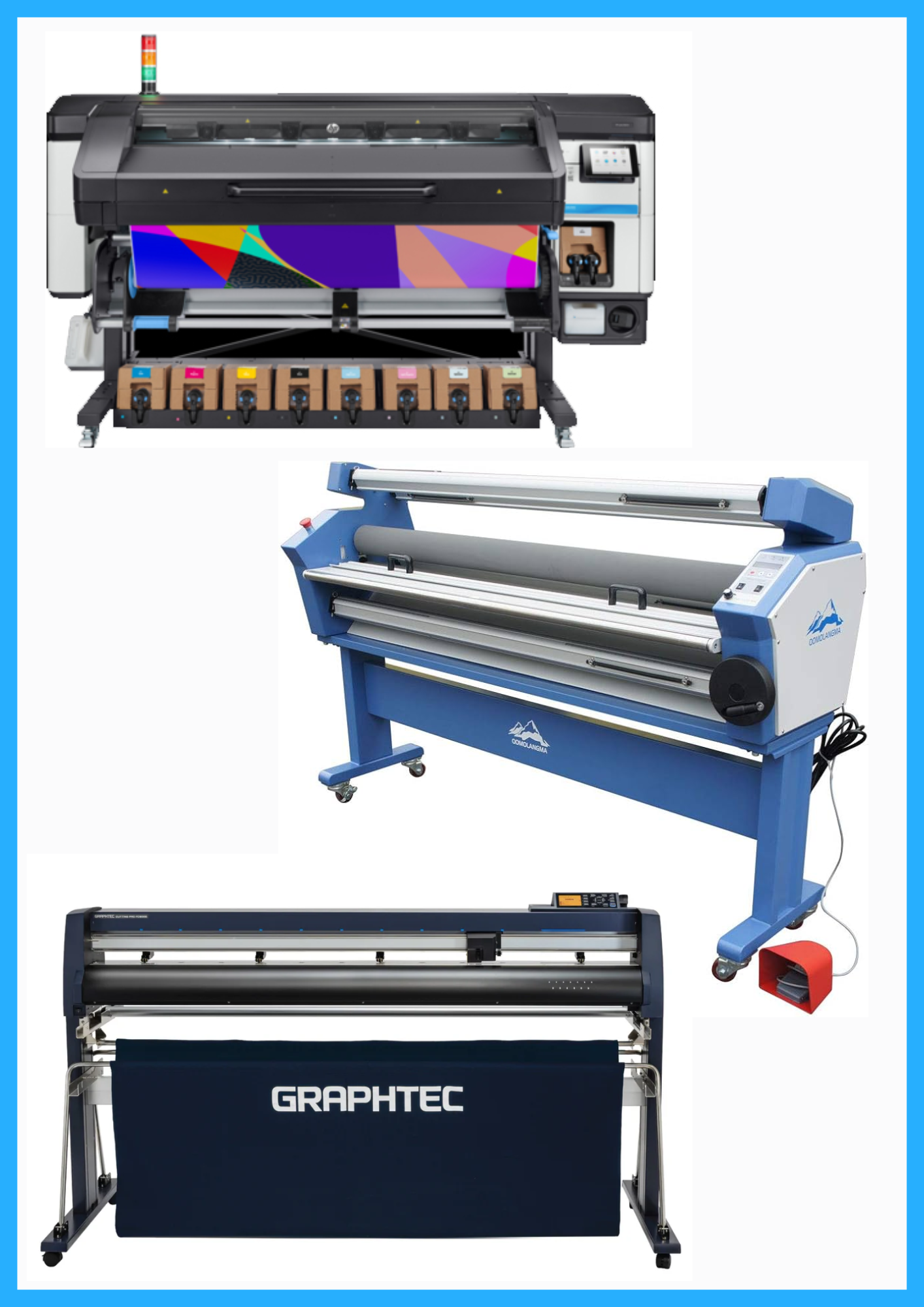 ON SALE - COMPLETE SOLUTION - HP Latex 800W 64" Wide Format Printer - Refurbished (90 Days Warranty) + 64" Graphtec FC9000-160 Wide Cutter - New + 55" Full-Auto Wide Format Cold Laminator with Heat Assisted - New