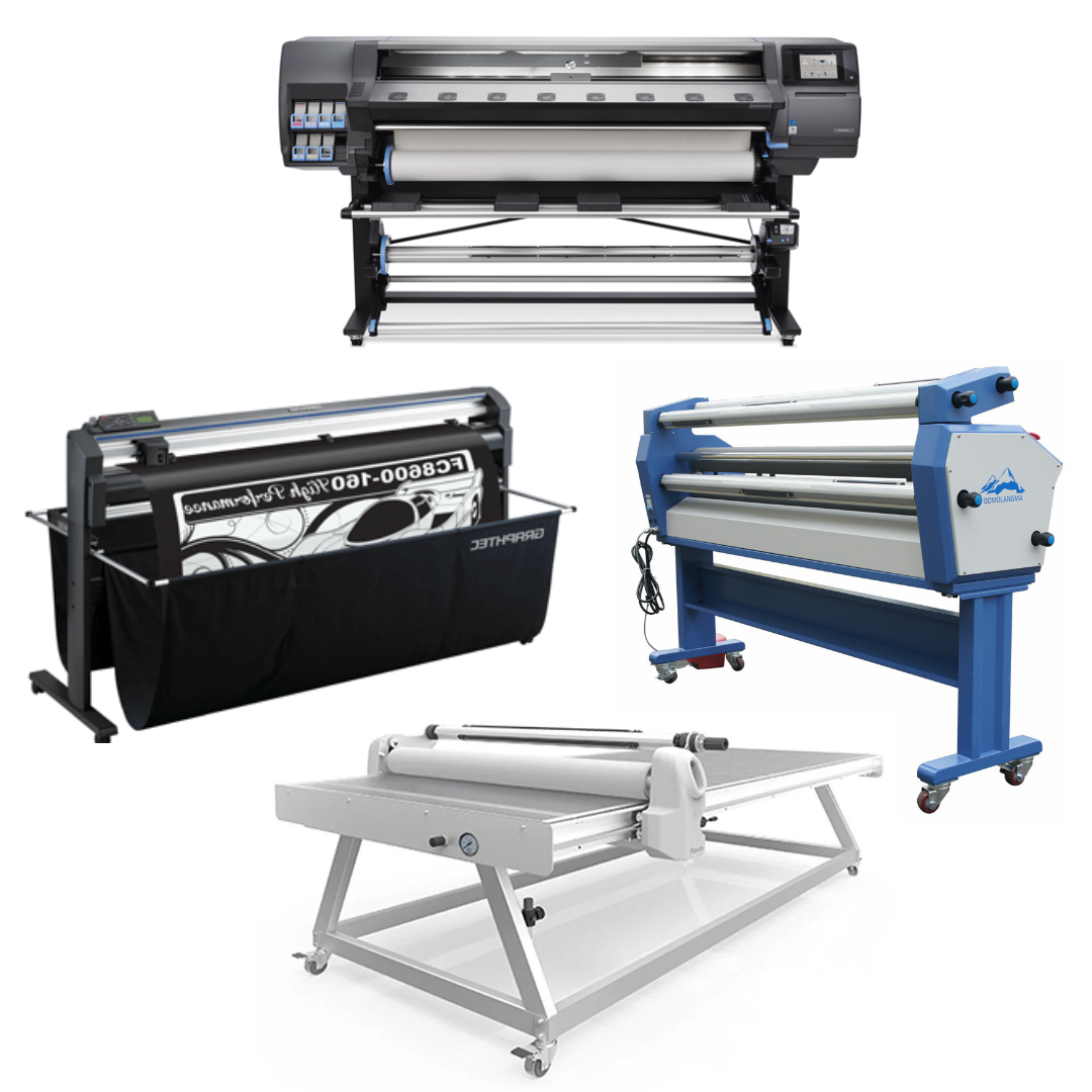 COMPLETE SOLUTION - HP Latex 365 Printer - Refurbished (1 Year Warranty) + 64" Graphtec FC8000-160 Vinyl Cutting Plotter - Refurbished (1 Year Warranty) + 63" Wide Format Cold Laminator + 51" x 98" Flatbed Lamination Table for All Prints