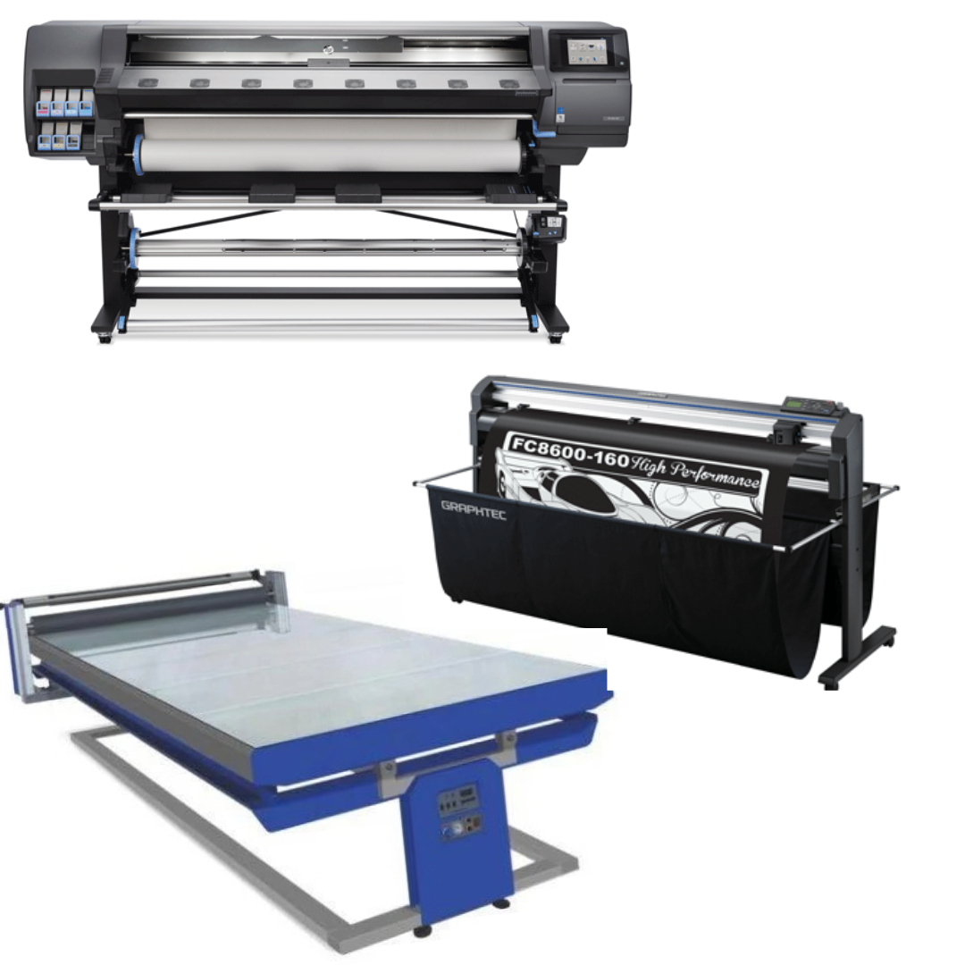 COMPLETE SOLUTION - HP Latex 365 Printer - Refurbished (1 Year Warranty) + 64" Graphtec FC8000-160 Vinyl Cutting Plotter - Refurbished (1 Year Warranty) + 67in x 126in Flatbed Hot and Cold Laminator for Rigid & Flex Media