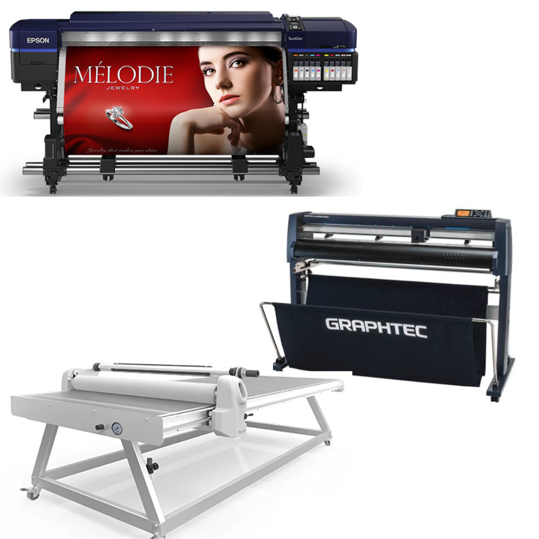 COMPLETE SOLUTION - Epson Surecolor S80600 Production Edition 64" Solvent Printer (1 Year Warranty) + 54" Graphtec FC9000-140 Wide Cutter (1 Year Warranty) + 51" x 98" Flatbed Lamination Table - New
