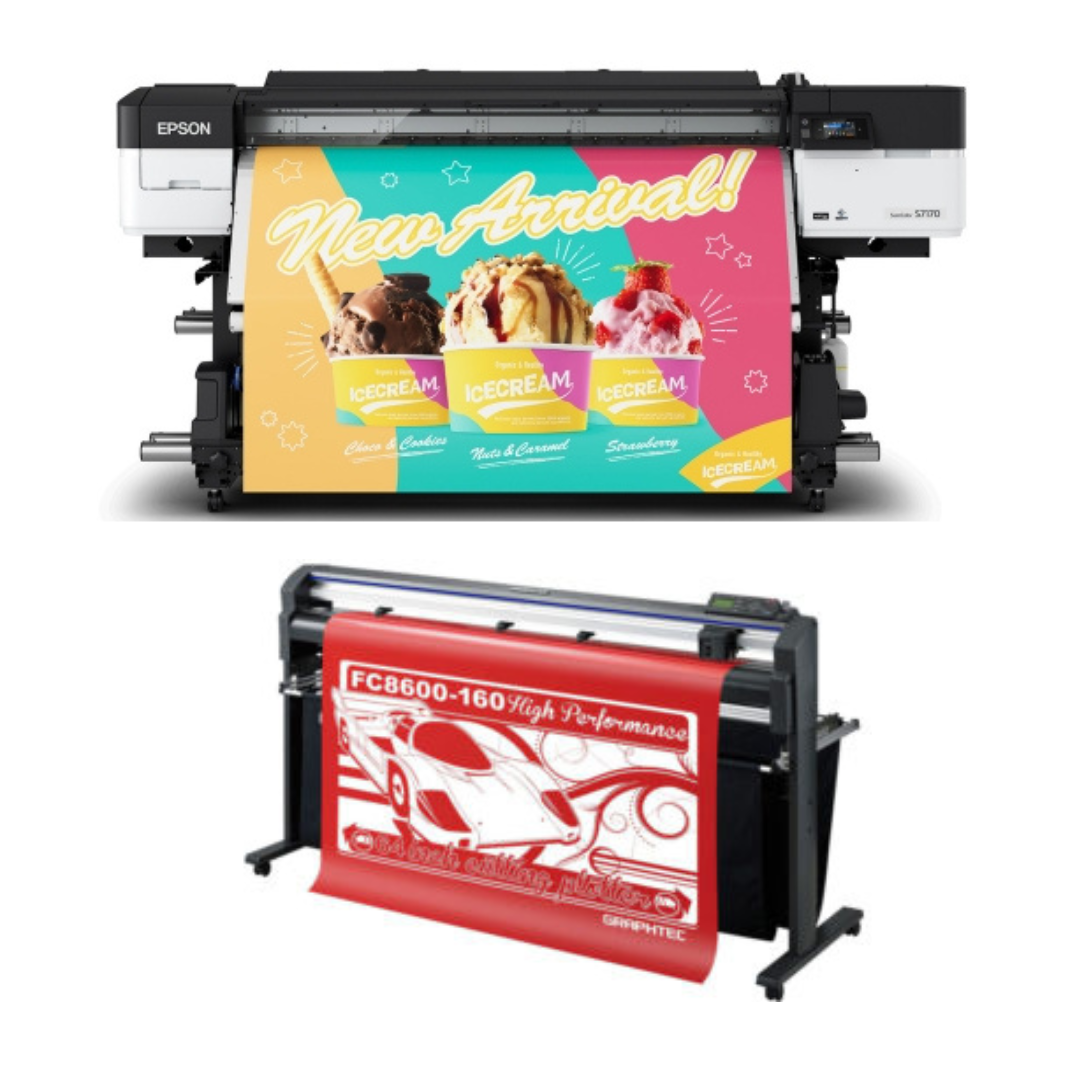 BUNDLE - Epson SureColor S7170 64" Production Edition Solvent Printer - New + 64" Graphtec FC8600-160 High Vinyl Cutting Plotter - Refurbished (90 Days Warranty)