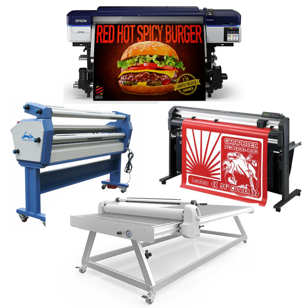 COMPLETE SOLUTION - Epson SureColor S40600 Production Edition - Refurbished (1 Y/Warranty) + 54" Graphtec FC8000-130 Vinyl Cutting Plotter - Refurbished (1 Y/Warranty) + 63" Wide Format Cold Laminator, w/Heat Assisted + 51" x 98" Flatbed Lamination Table