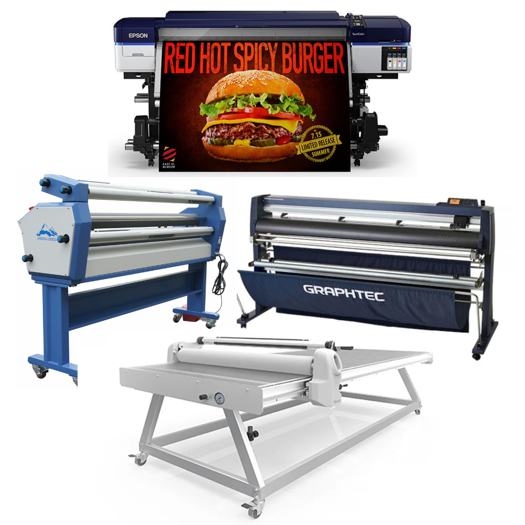 COMPLETE SOLUTION - Epson SureColor S40600 Production Edition - Refurbished (1 Y/Warranty) + 64" Graphtec FC9000-160 Cutting Plotter - Refurbished (1 Y/Warranty) + 63" Wide Format Cold Laminator, w/Heat Assisted + 51" x 98" Flatbed Lamination Table