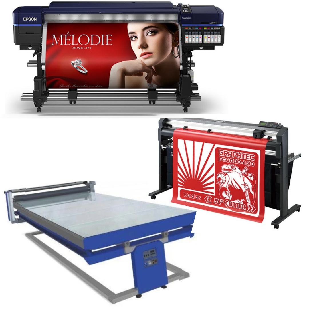 COMPLETE SOLUTION - Epson Surecolor S80600 Production Edition 64" Printer (1 Y/Warranty) + 54" Graphtec FC8000-130 Vinyl Cutting Plotter (1 Y/Warranty) + 67in x 126in Flatbed Hot and Cold Laminator for Rigid & Flex Media - New
