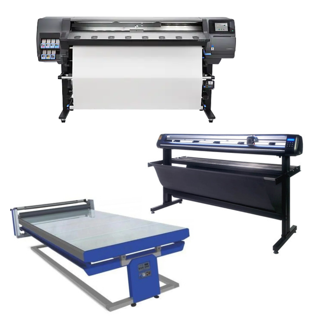 COMPLETE SOLUTION - HP Latex 360 64" Printer - Refurbished (1 Year Warranty) + 65" Vinyl Cutter Machine with ARMS Contour Cutting & Barcode Job Management - MH300 - New + 67in x 126in Flatbed Hot and Cold Laminator for Rigid & Flex Media - New