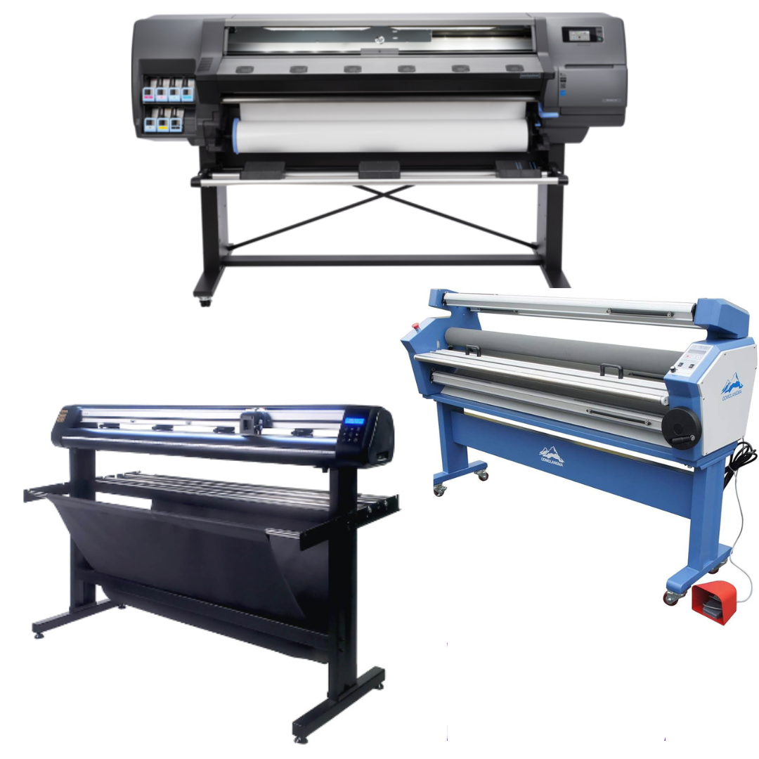 COMPLETE SOLUTION - HP Latex 310 54" Printer - Refurbished (90 Days Warranty) + 55" Full-Auto Low Temp. Cold Laminator, With Heat Assisted - New + 53" Vinyl Cutter Machine with ARMS Contour Cutting & Barcode Job Management (MH300)