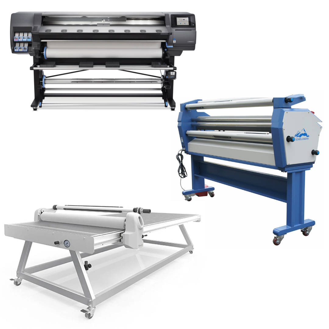 COMPLETE SOLUTION - HP Latex 365 64" Printer - Refurbished (1 Year Warranty) + 63" Wide Format Cold Laminator, with Heat Assisted + 51" x 98" Flatbed Lamination Table for All Size Prints - New