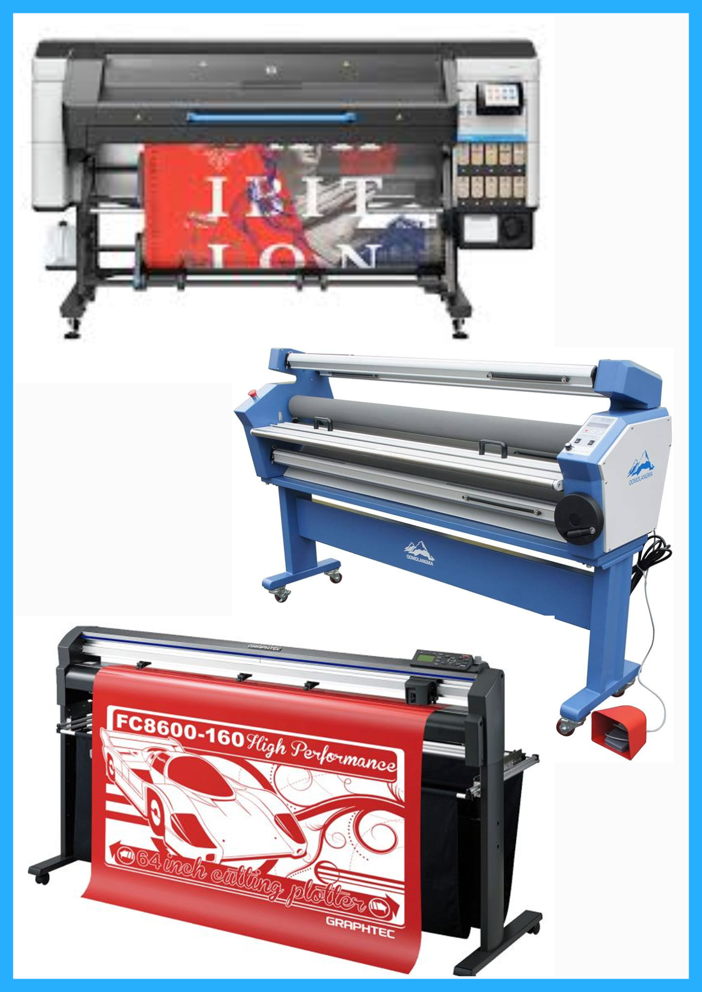 ON SALE - COMPLETE SOLUTION - HP Latex 830W 64" Wide Format Printer - New + 64" Graphtec FC8600-160 Vinyl Cutting Plotter - Refurbished (1 Year Warranty) + 63" Full-auto Low Temp. Wide Format Cold Laminator - New