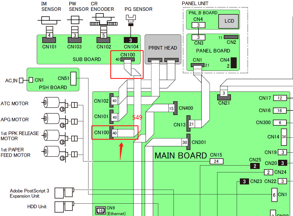 EPSON SureColor T3000 T3050 T3070 / T3200 T3250 T3270 CR FFC CABLE (CN100) (MAIN To SUB BOARD) - 2170115