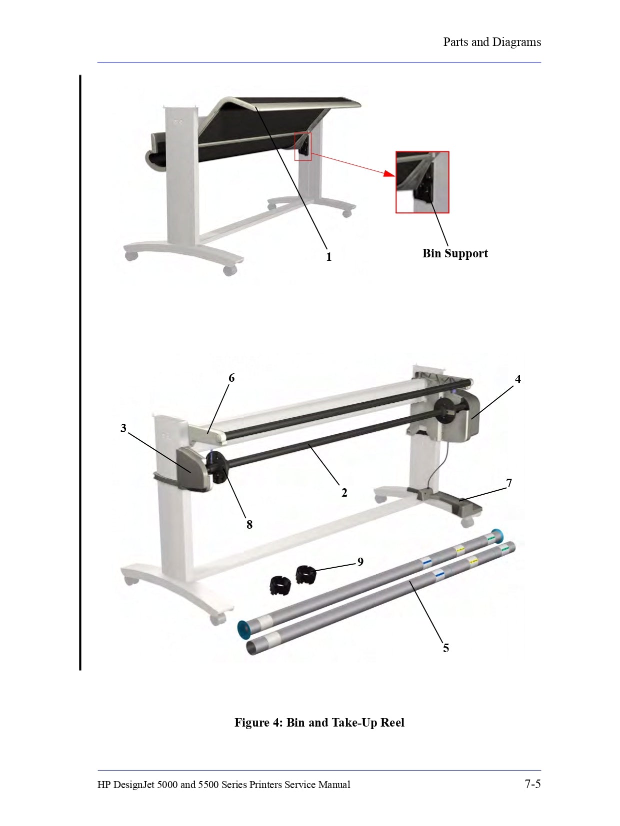 Left Take-Up Reel Holder for HP DesignJet 5000/5500 Printers (C6090-60183)
