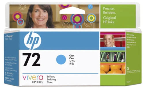 HP 72 130-ml Cyan DesignJet Ink Cartridge for the HP DesignJet T610, T620, T770, T790, T795, T1100, T1100 MFP, T1100ps, T1120, T1120ps, T1200, T1300, T2300 (C9371A) - Partially Used