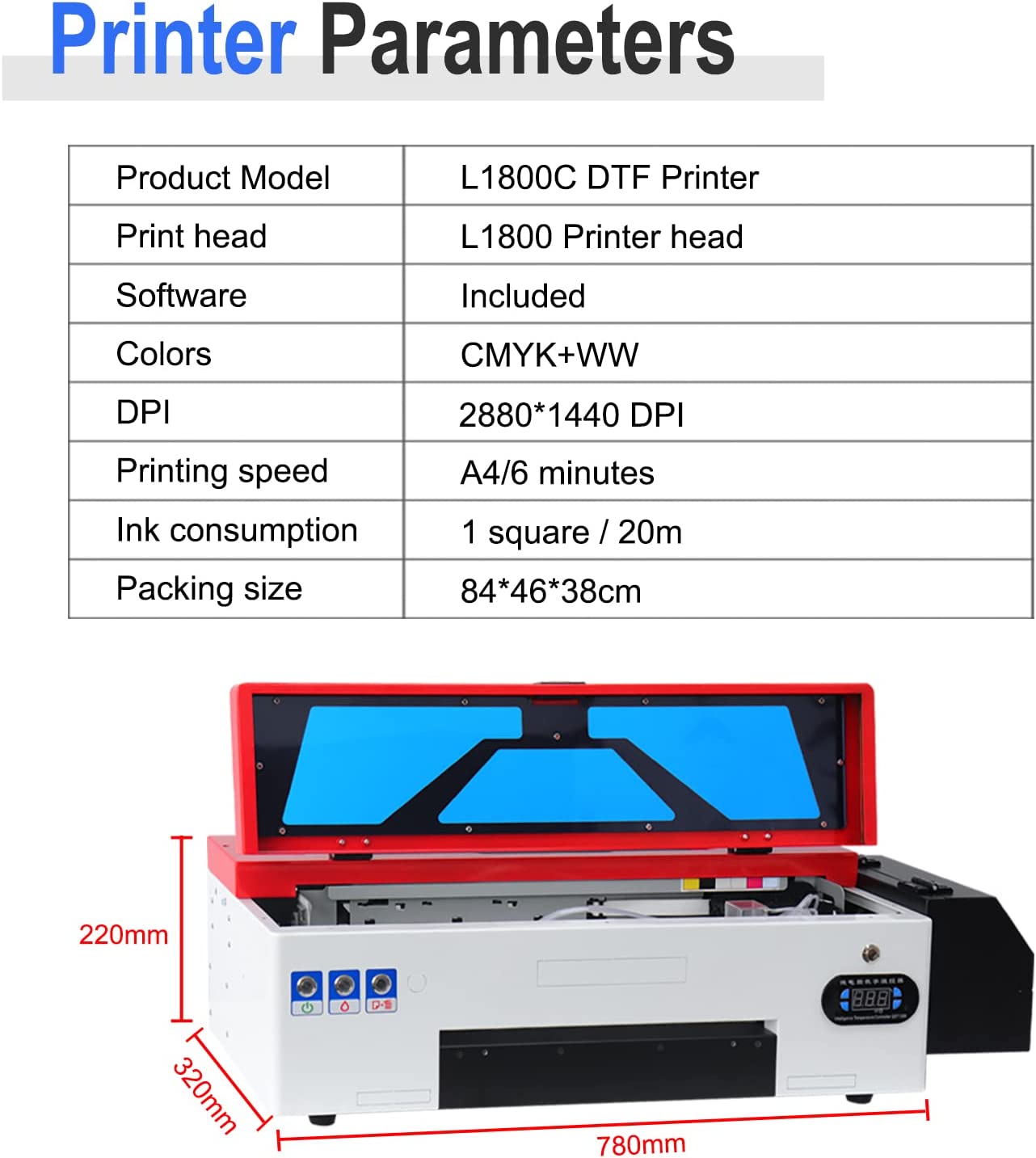 DTF L1800 Transfer Printer with Roll Feeder, Direct to Film Print Preheating A3 DTF Printer for DIY Print T-Shirts, Hoodie, Fabrics (A3 DTF Printer + Oven)