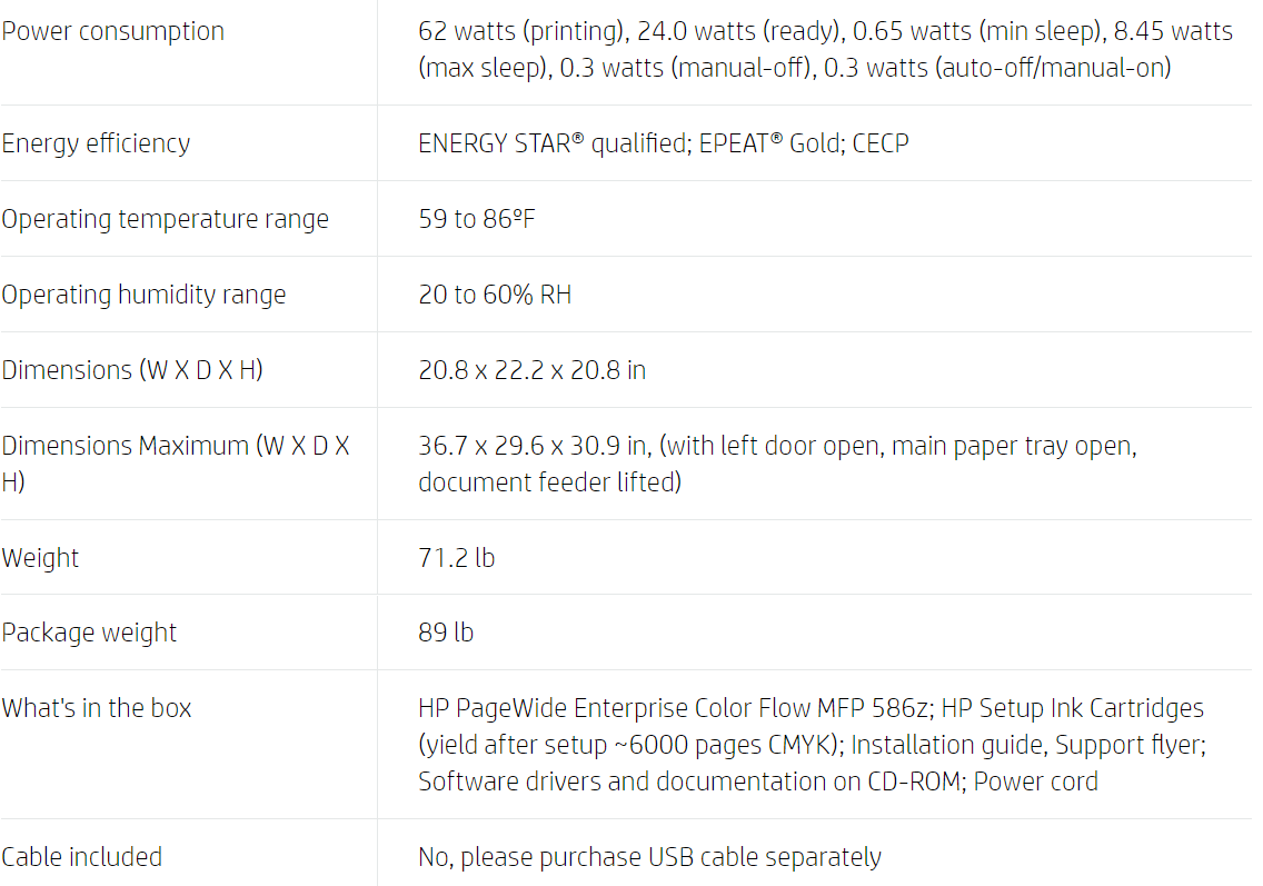 HP PageWide Enterprise Color Flow MFP 586z Printer