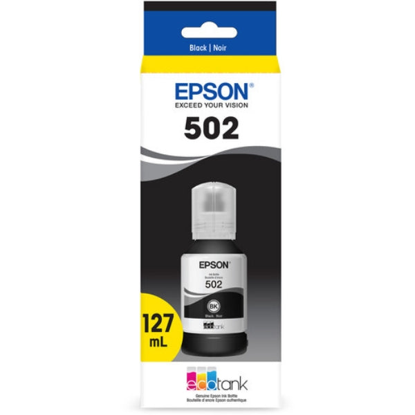 Epson EcoTank T502 Black Ink Bottle for EcoTank ET-2760, ET-2850, ET-3710, ET-3760, ET-3830, ET-3850, ET-4760, ET-4850, ET-15000, WorkForce ET-3750, ET-4750, ST-2000, ST-C2100, ST-3000, ST-4000, ST-C4100, Expression ET-2700, ET-2750, ET-3700 - T502120-S