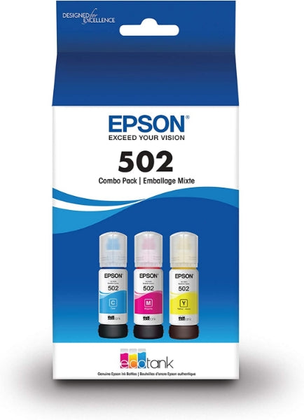 Epson EcoTank Multi-Color (CMY) Ink Bottles for EcoTank ET-2760, ET-2850, ET-3710, ET-3760, ET-3830, ET-3850, ET-4760, ET-4850, ET-15000, WorkForce ET-3750, ET-4750, ST-2000, ST-3000, ST-4000, Expression ET-2700, ET-2750, ET-3700 - T502520-S