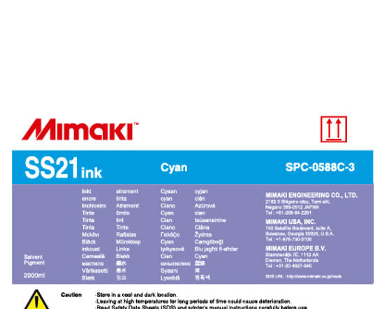 SS21 Cyan Ink (2000ml pack) for Mimaki CJV150, CJV300, JV150, JV300, JV33, JV5, JV34-260 Series - SPC-0588C