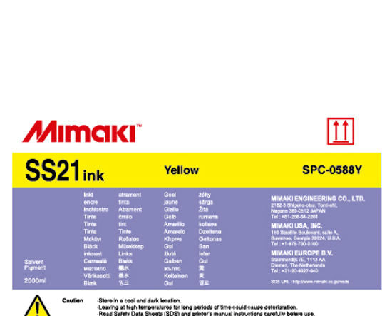 SS21 Yellow Ink (2000ml pack) for Mimaki CJV150, CJV300, JV150, JV300, JV33, JV5, JV34 Series - SPC-0588Y