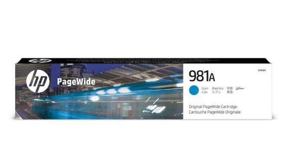 HP 981A Cyan Original PageWide Ink Cartridge for HP PageWide Enterprise Color Flow MFP 586z and Enterprise Color MFP 586f, 586dn, 556xh, 556dn - J3M68A