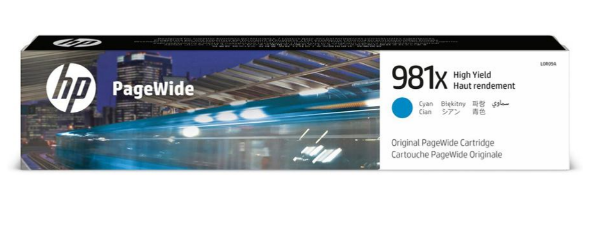 HP 981X High Yield Cyan Original PageWide Ink Cartridge for HP PageWide Enterprise Color Flow MFP 586z and HP PageWide Enterprise Color MFP 586f, 586dn, 556xh, 556dn - L0R09A