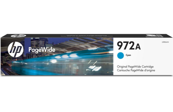 HP 972A Cyan Original PageWide Ink Cartridge for HP PageWide Pro Multifunction 477dw , 477d2, 552dw, 452dw, 452dn, 577z, 577dw - L0R86AN