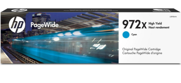 HP 972X High Yield Cyan Original PageWide Ink Cartridge for HP PageWide Pro 452dw, 452dn, 552dw and HP PageWide Pro Multifunction 577z 577dw, 477dw, 477dn - L0R98AN