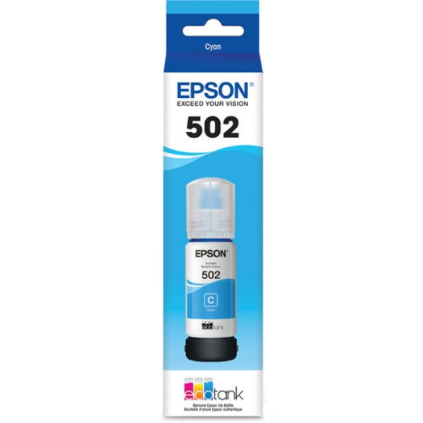 Epson EcoTank T502 Cyan Ink Bottle for EcoTank ET-2760, ET-2850, ET-3710, ET-3760, ET-3830, ET-3850, ET-4760, ET-4850, ET-15000, WorkForce ET-3750, ET-4750, ST-2000, ST-C2100, ST-3000, ST-4000, ST-C4100, Expression ET-2700, ET-2750, ET-3700 - T502220-S