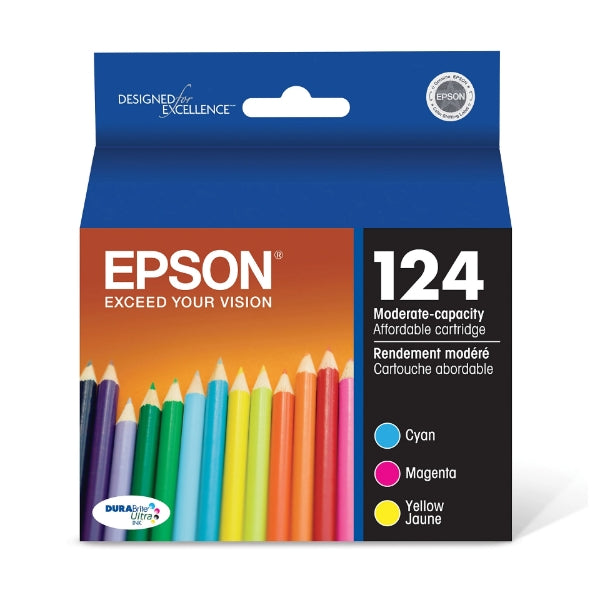 Epson 124 DURABrite Ultra Moderate Capacity Color Ink Cartridges C/M/Y 3-Pack - T124520-S