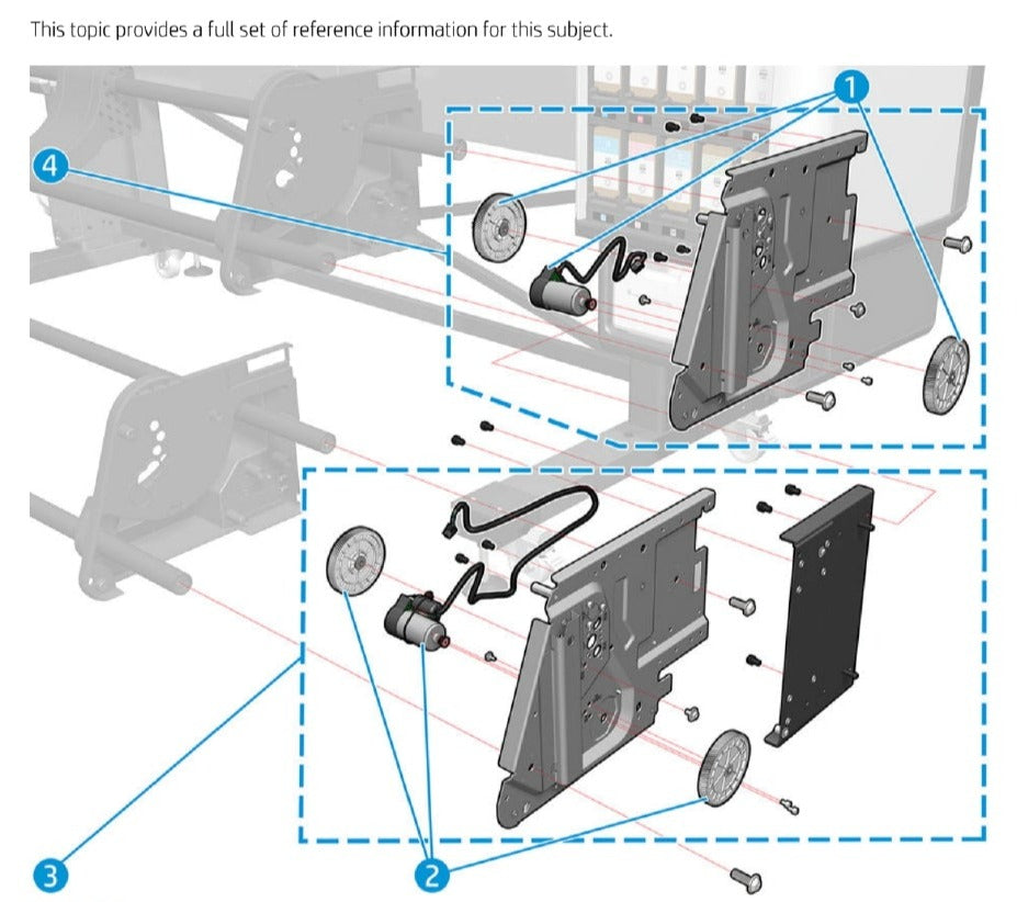 Take-up reel motor assembly for HP Latex 630, 630W, 700, 700W, R530 Printers (Y0U21-67168)